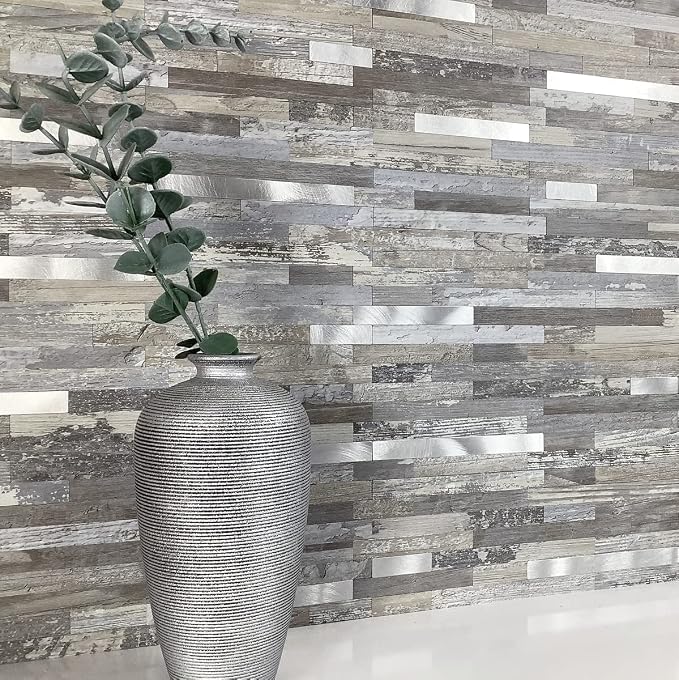 AULIGET 2-Sheet Peel and Stick Backsplash Wall Tiles, Distressed Wood Look PVC - Image 2
