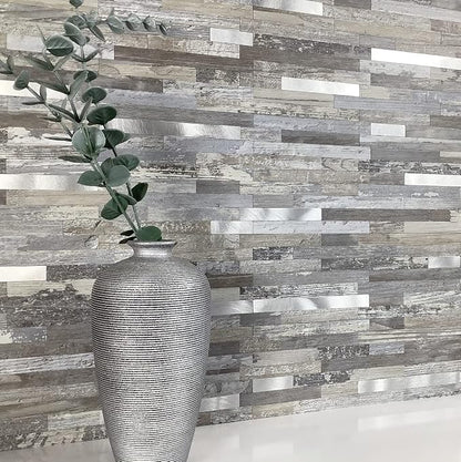 AULIGET 2-Sheet Peel and Stick Backsplash Wall Tiles, Distressed Wood Look PVC - Image 2