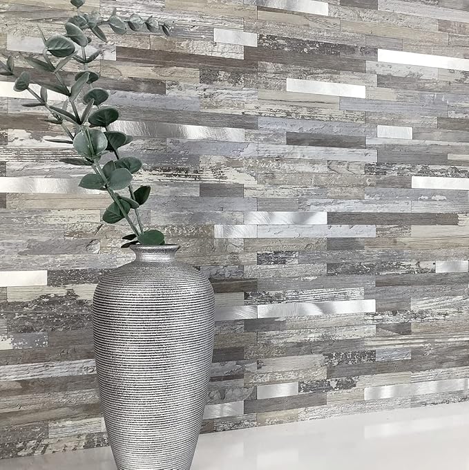 AULIGET 40 Sheets Peel and Stick Backsplash, Distressed Wood Look PVC Wall - Image 2