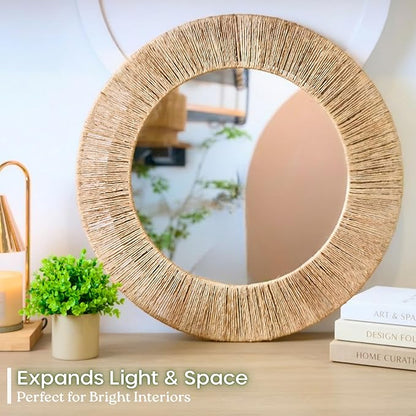 Chi An Home 24 Inch Natural Jute Mirror, Wall Mounted Round Mirror - Image 7