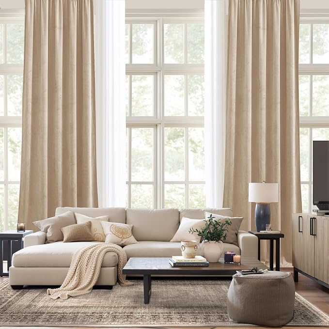 NICETOWN Thick Beige Velvet Drapes - Image 9