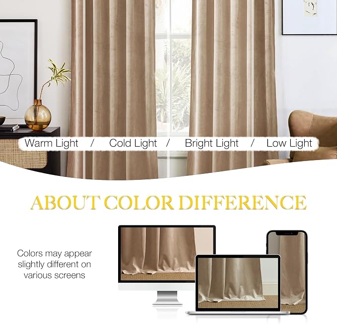 NICETOWN Beige Velvet Curtains Long Drapes, Living Room Office Luxury Bedroom - Image 3