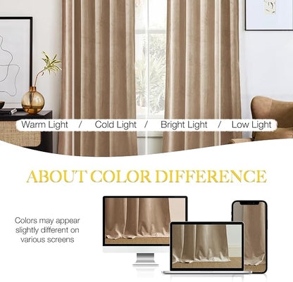 NICETOWN Beige Velvet Curtains Long Drapes, Living Room Office Luxury Bedroom - Image 3