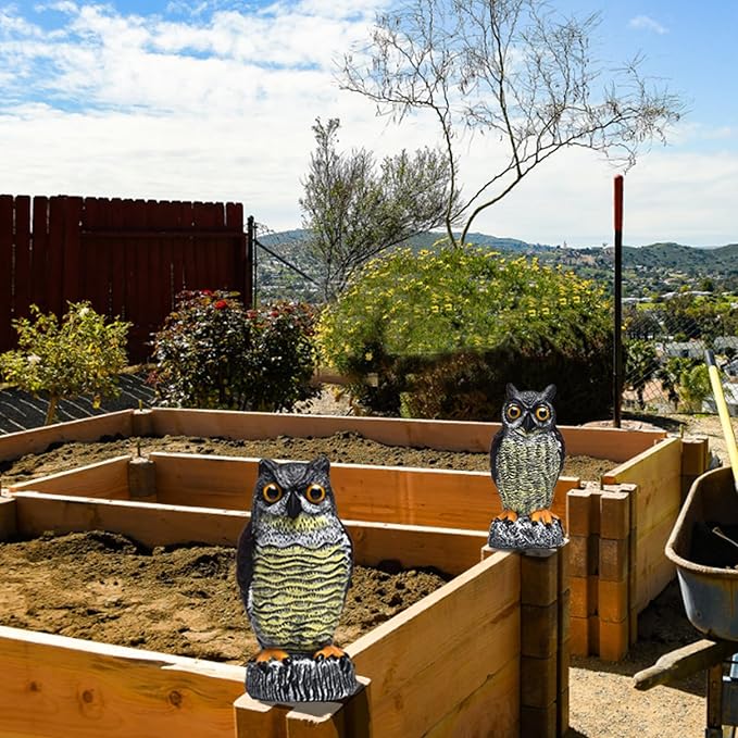 2 Packs Fake Plastic Owl Statue, Multicolor Garden Owl Statue, Plastic Statue for House, Garden, Pool, Yard.