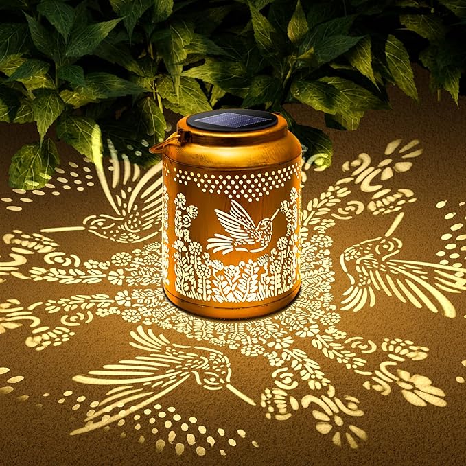Hyrion Hummingbird Solar Lanterns Outdoor Waterproof Metal Hanging Lights, Garden Decor Gifts for Women, Mom, Grandma Solar Decorations for Yard, Patio, Backyard, Porch, Lawn, Tabletop, Walkway