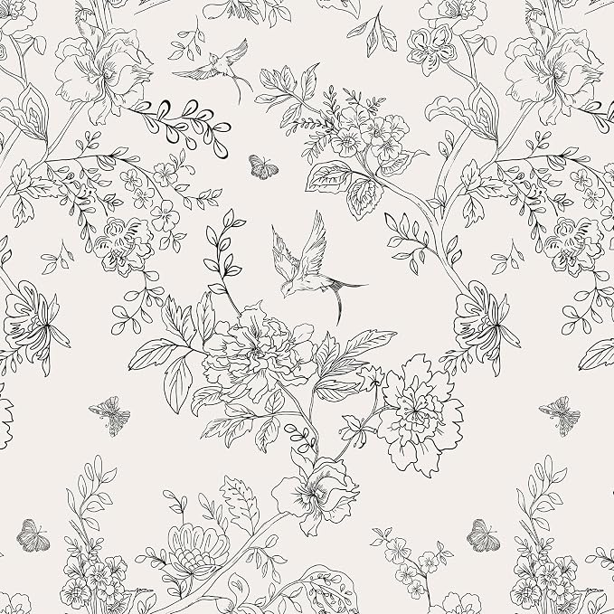 Froluya Black and Cream White Floral Wallpaper Peel and Stick Wallpaper by Froluya