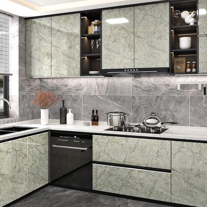 Cyan Marble Contact Paper for Countertops Waterproof Marble Wallpaper Peel and - Image 4