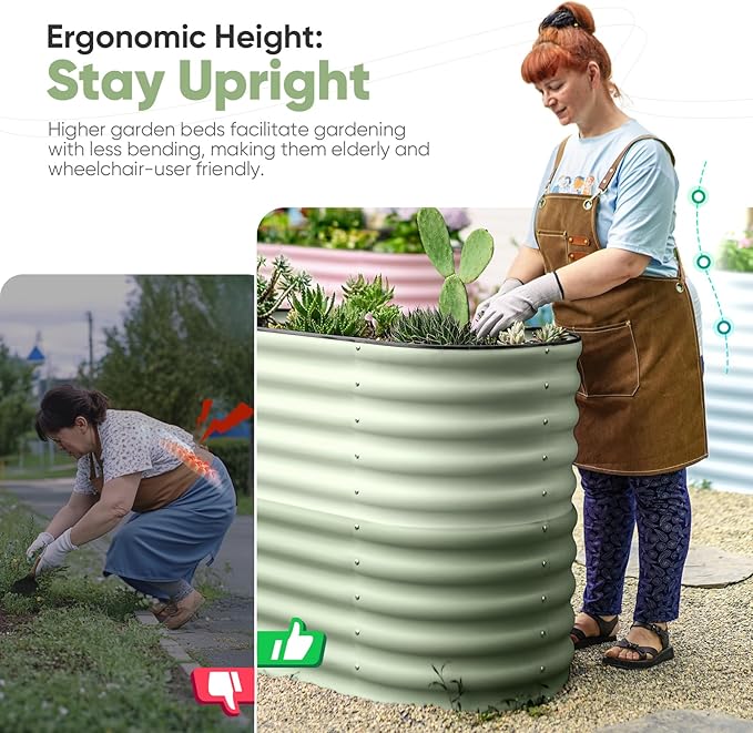 KING BIRD Raised Garden Bed 2.85 ft Tall 6 in 1 Galvanized Planter Garden Box Outdoor for Gardening, Deep Root Vegetables, Flowers 47.2X23.6X34.2 in, Light Green