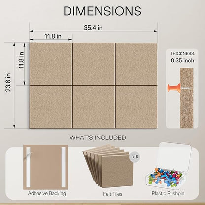 MaxGear Large Cork Board for Wall 36" x 24", Tan Bulletin Board, 6 Pack Felt - Image 4