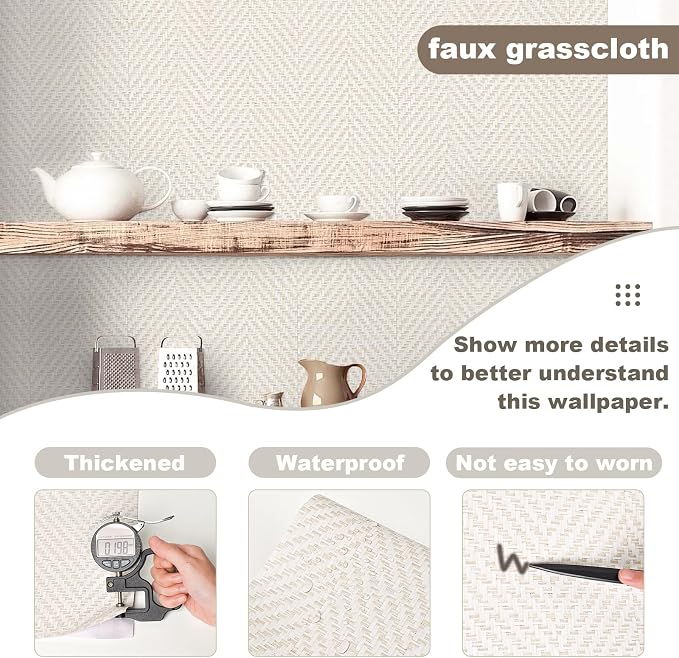 Rugreat Striped Grasscloth Wallpaper Peel and Stick Textured Grass Cloth - Image 3