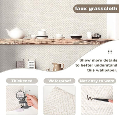 Rugreat Striped Grasscloth Wallpaper Peel and Stick Textured Grass Cloth - Image 3