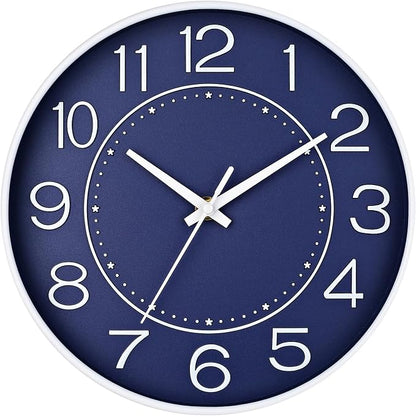 HZDHCLH Modern Wall Clocks Battery Operated, 10 inch Navy Blue Clock by HZDHCLH