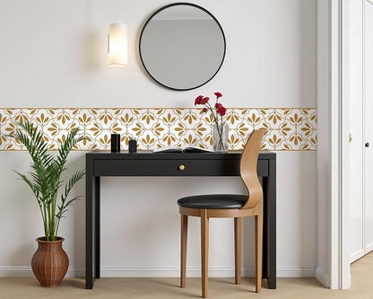 FLFK Wallpaper Border Gold and White Patterns Peel and Stick Wall Border Self - Image 4
