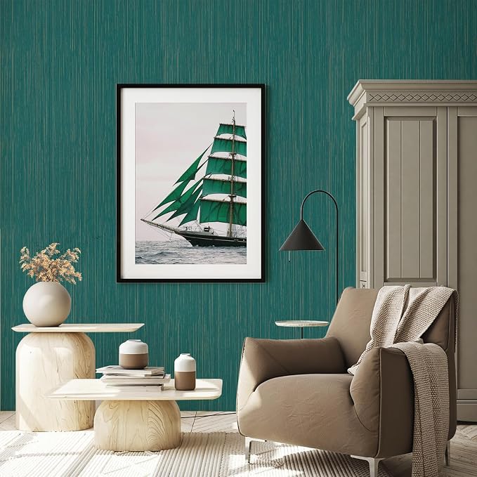 Teal Grasscloth Peel and Stick Wallpaper Texture Contact Paper A Set of 15.7" X - Image 6
