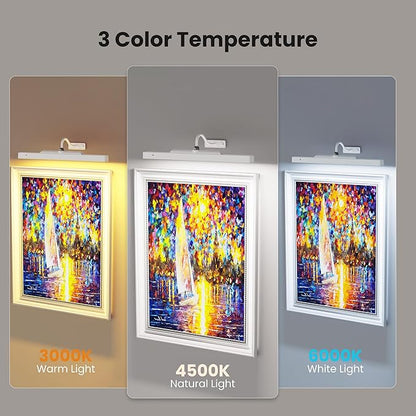 Picture Light with Remote - 16in White Rechargeable Battery Wall Light - Image 3