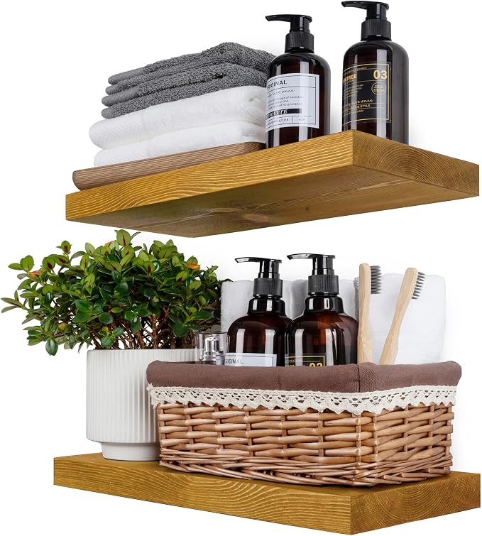 BGMG Wood Floating Shelves for Wall 18 inch Set of 2, Rustic Wooden Wall Mount by BGMG