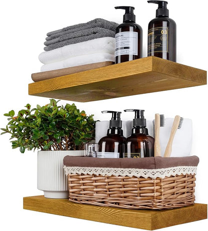 BGMG Wood Floating Shelves for Wall 18 inch Set of 2, Rustic Wooden Wall Mount by BGMG
