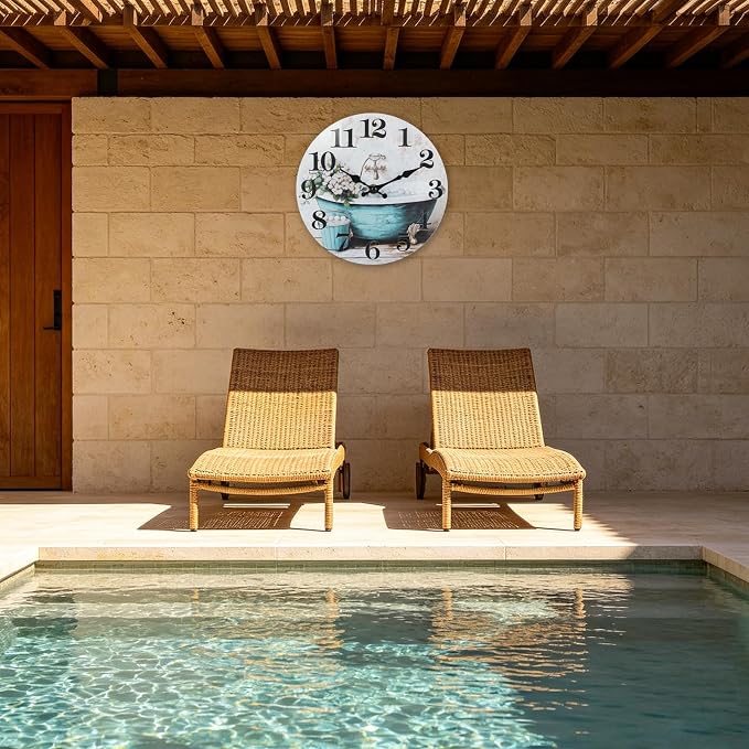 Decorative Bathroom Wall Clock, Rustic Style Waterproof Glass Wall Clock - Image 5