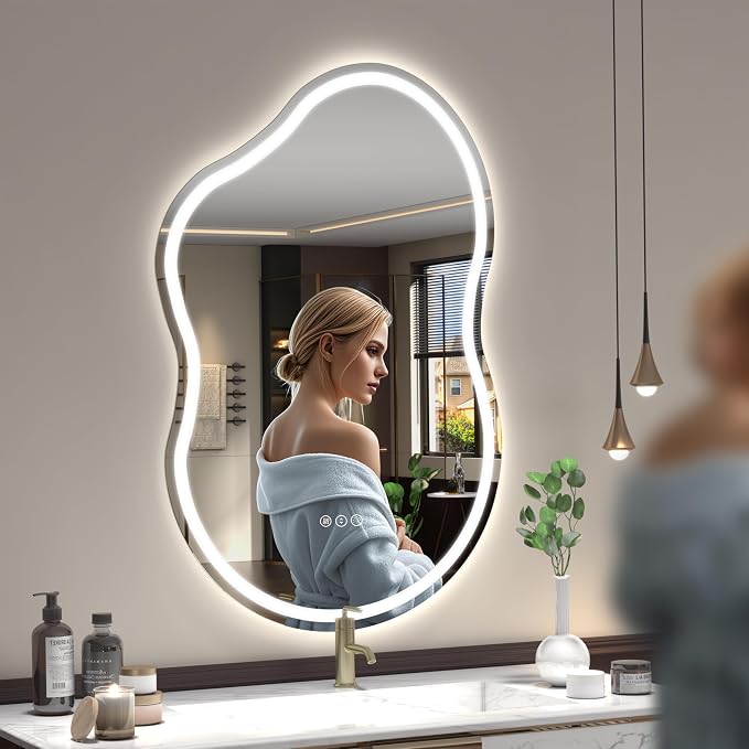 SMIROR Irregular Led Backlit Bathroom Mirror 60 x 32 inch, Asymmetrical Cloud - Image 2