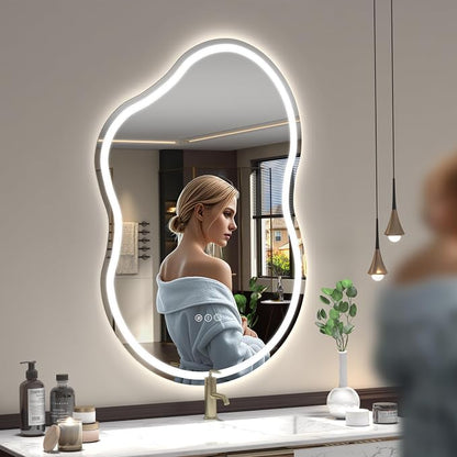SMIROR Irregular Led Backlit Bathroom Mirror 60 x 32 inch, Asymmetrical Cloud - Image 2