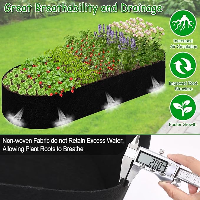 2mm Thick Fabric Garden Grow Bed Bags, 4x2x1 Ft Liners Designed For Outdoor Metal Raised Garden Beds, 60 Gallon Capacity Oval Large Vegetable Growing Boxes