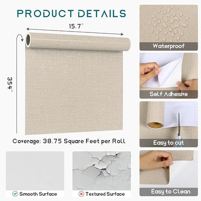 VEELIKE Beige Grasscloth Peel and Stick Wallpaper Textured Grass Woven - Image 9
