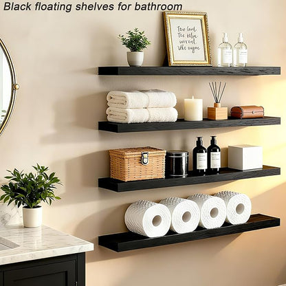 ROGMARS Black Floating Shelves for Wall 36 inch, Rustic Solid Wood Farmhouse - Image 5