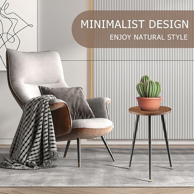 Tall Plant Stand Indoor, Mid Century Wood Plant Stand Plant Table for Flower Pots, Heavy Duty Metal Plant Holder, Modern Home Decor Small Round Side End Table (11.8"x20")