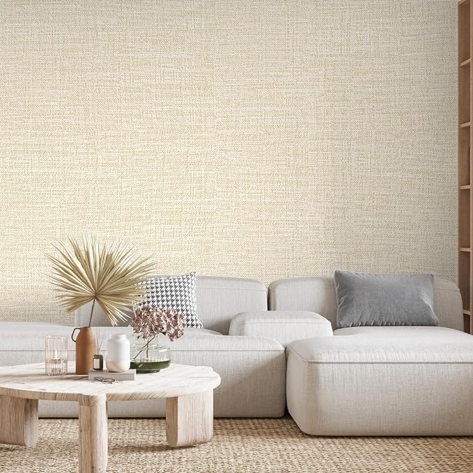 Beige Grasscloth Peel and Stick Wallpaper 17.3"x480" Faux Linen Textured - Image 6