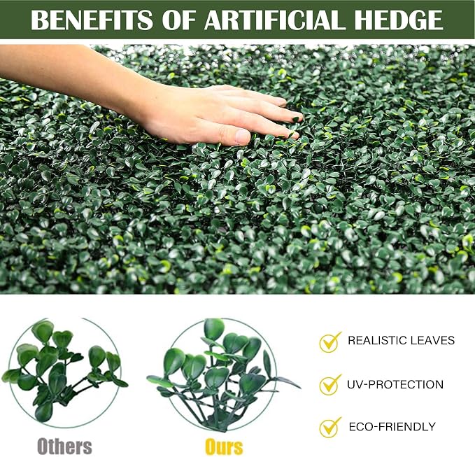 12PCS 10"x 10" Artificial Boxwood Wall Panels, UV-Anti Grass Wall Hedge Plant - Image 5