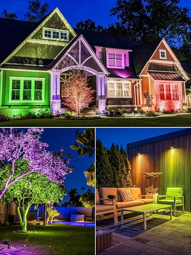 Halloween RGBW Outdoor Spotlights for Yard,10W Color Changing Landscape Lights with Remote Control 120V LED Landscape Lighting Waterproof Spotlight with Plug Tree Garden Path Decoration (1Pack)