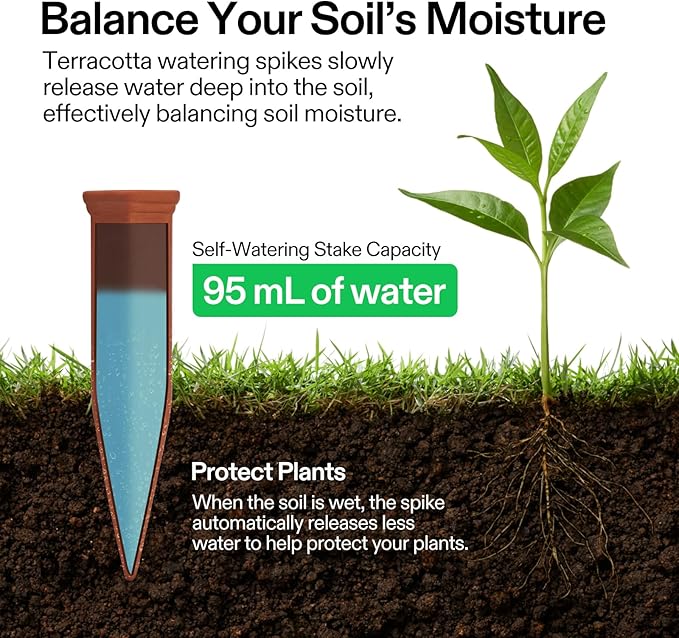 VIVOSUN 6-Pack Self-Watering Spikes, Hexagonal Terracotta Watering Stakes, Auto-Water Device, Planter Insert for Indoor & Outdoor Potted Plants