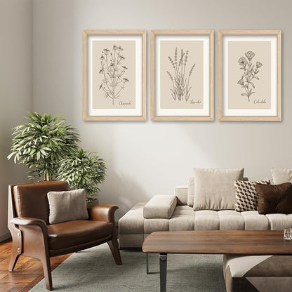 YWJKWLGS Vintage Botanical Wall Art 11x16 Inch Set of 3 Wooded Framed - Image 4