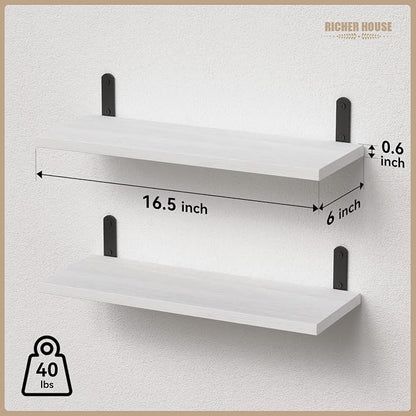 RICHER HOUSE Floating Wall Shelves, Rustic Wood Bathroom Shelves Set of 2 - Image 3