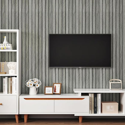 Grey Wood Grain Slat Panels for Interior Wall Decor 197"x23.6" Peel and Stick - Image 2