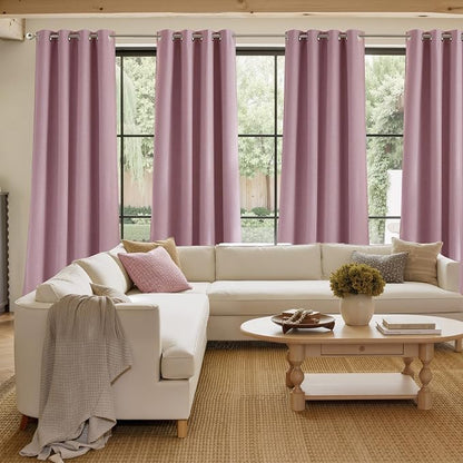 NICETOWN Short Faux Linen Pink Blackout Curtains 63 inches Long - Image 4