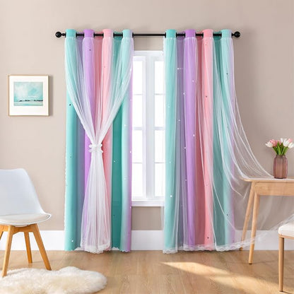 XiDi Curtains for Bedroom Decor, Kids Room Curtains for Girls Rainbow Colour - Image 7