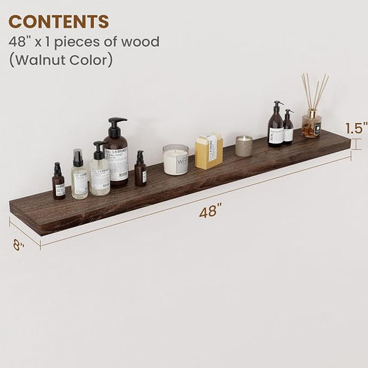 Floating Shelves for Wall Decor, 8 Inch Deep Rustic Solid Elm Wood Floating - Image 2