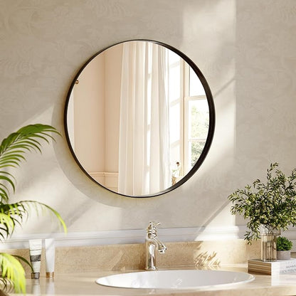 24 inch Round Bathroom Mirror, Wall Mounted Circle Mirror by Unknown