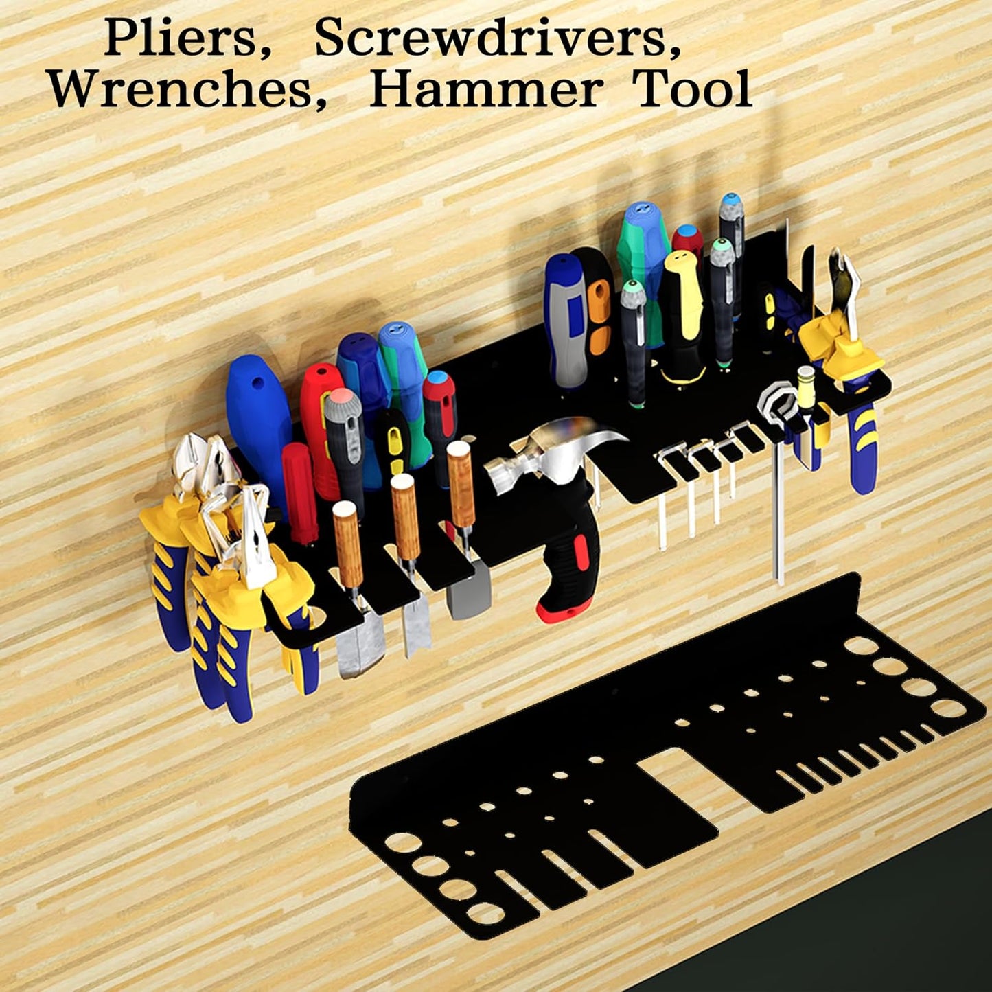 Screwdriver Organizer, Pliers Rack, Hammer Holder, Heavy Duty Wall Mounted Tool Storage Rack, Hand Tools Organizer, Metal Organizer for Garage Workshop, Garage Tool Organizer Wall Mount，15.75 Inch