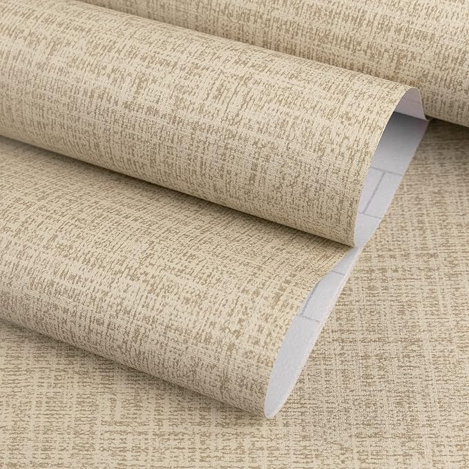 TANONE Khaki Contact Paper Peel and Stick Wallpaper, Grasscloth Beige Wallpaper by TANONE