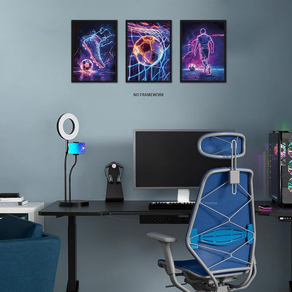 BGFCE Cool Soccer Gaming Wall Art Posters Set of 3, Neon Video Gamer Canvas - Image 6