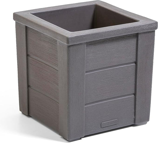 Step2 Lakewood Square Planter Box, Outside All-Season All-Weather Gardening Pot for Patio and Front Porch, Dark Cedar, 2-Pack