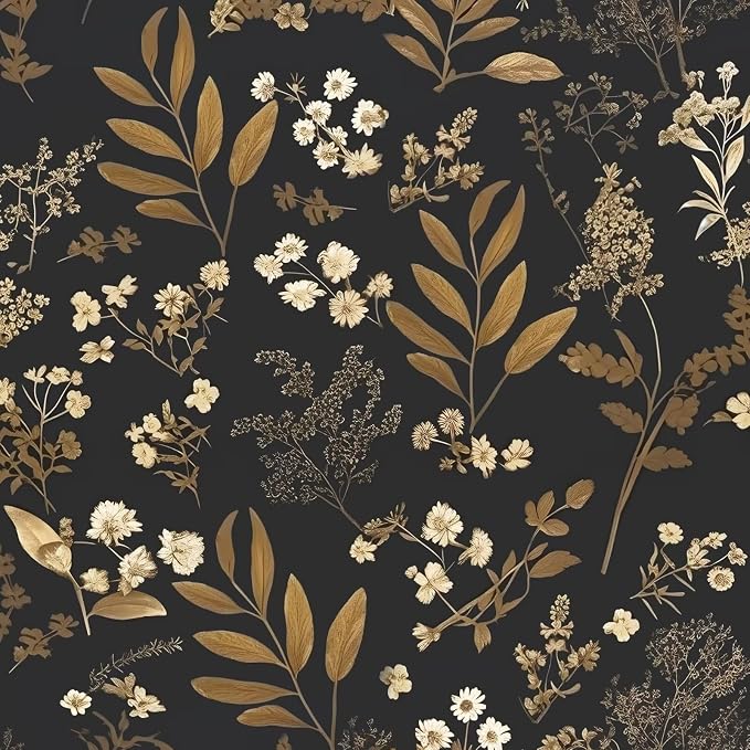 Laatse Vintage Wallpaper Peel and Stick Black Floral Wallpaper 17.5'' x 393'' by Laatse