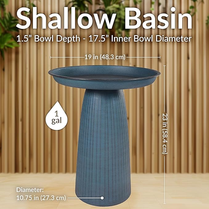 Sunnydaze Gleeful Garden Metal Bird Bath for Outdoors - Large Decorative Iron Birdbath - 23-Inch - Matte Blue