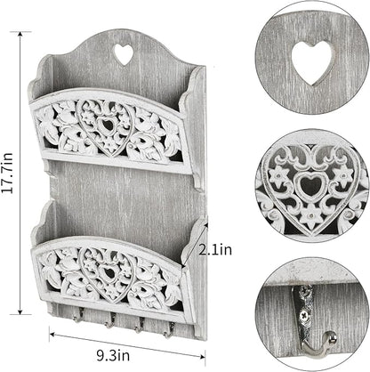 Mail Organizer with Key Holder, 2-Slot Mail Holder with 4 Key Hooks - Image 3