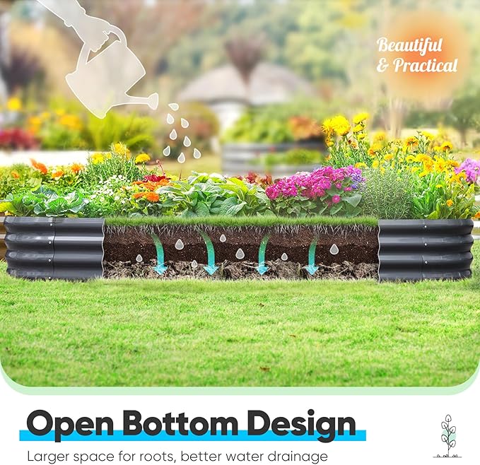 Quictent Galvanized Raised Garden Bed Kit, 6x3x1 ft Oval Metal Planter Box for Vegetables, Dark Grey