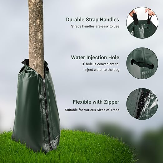 Tree Watering Bags 20 Gallon, Slow Release Gator Bags for Trees, Durable PVC Tree Drip Irrigation Bags with Heavy Duty Zipper, Deep Root Targeting - 3 Pack