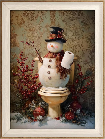 VIYYIEA Winter Framed Wall Art for Living Room, Snowman in Bathroom Canvas - Image 2