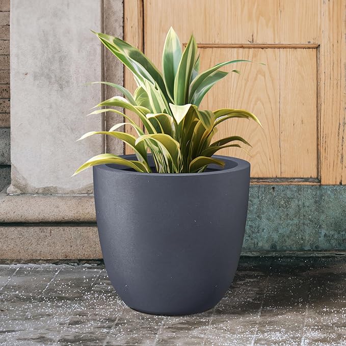 Kante 18 Inch Dia Round Concrete Planter, Indoor Outdoor Large Plant Pot with Drainage Hole and Rubber Plug for Home Patio Garden, Charcoal